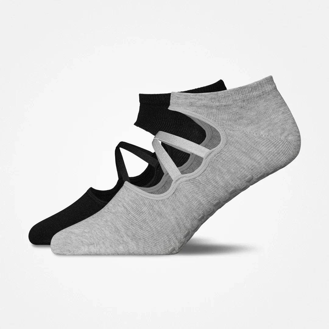 Pilates Socken mit Riemchen | Mix (Schwarz/Grau) - Image 7